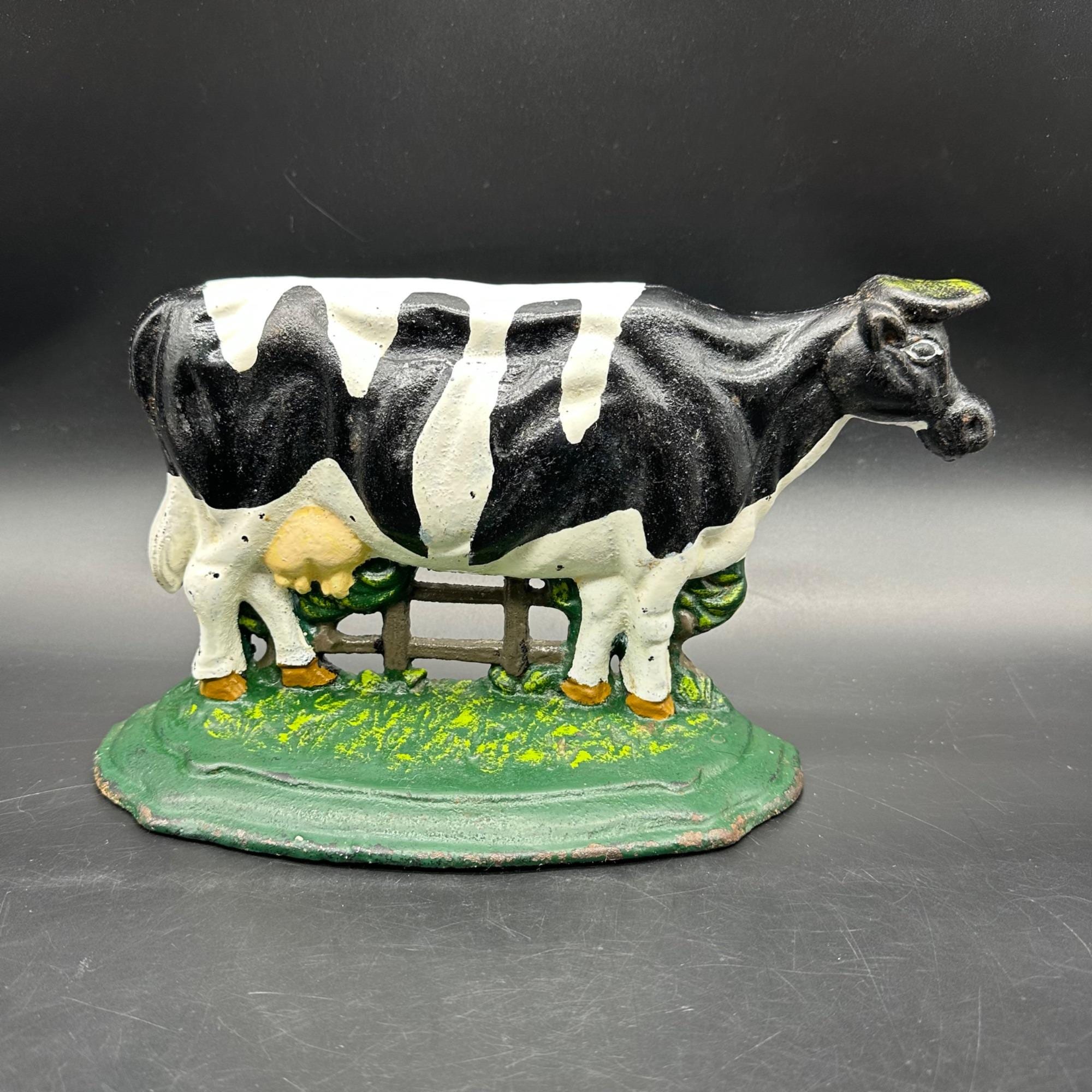 Vintage Cast Iron Doorstop Cow Farmhouse Decor Cottage Black White
