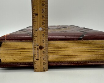 アンティークフォトアルバム 装飾レザー製花柄ゴールド栗色製本写真数