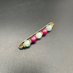 vintage épingle à nourrice broche perles doré bijoux rétro violet menthe vert bleu