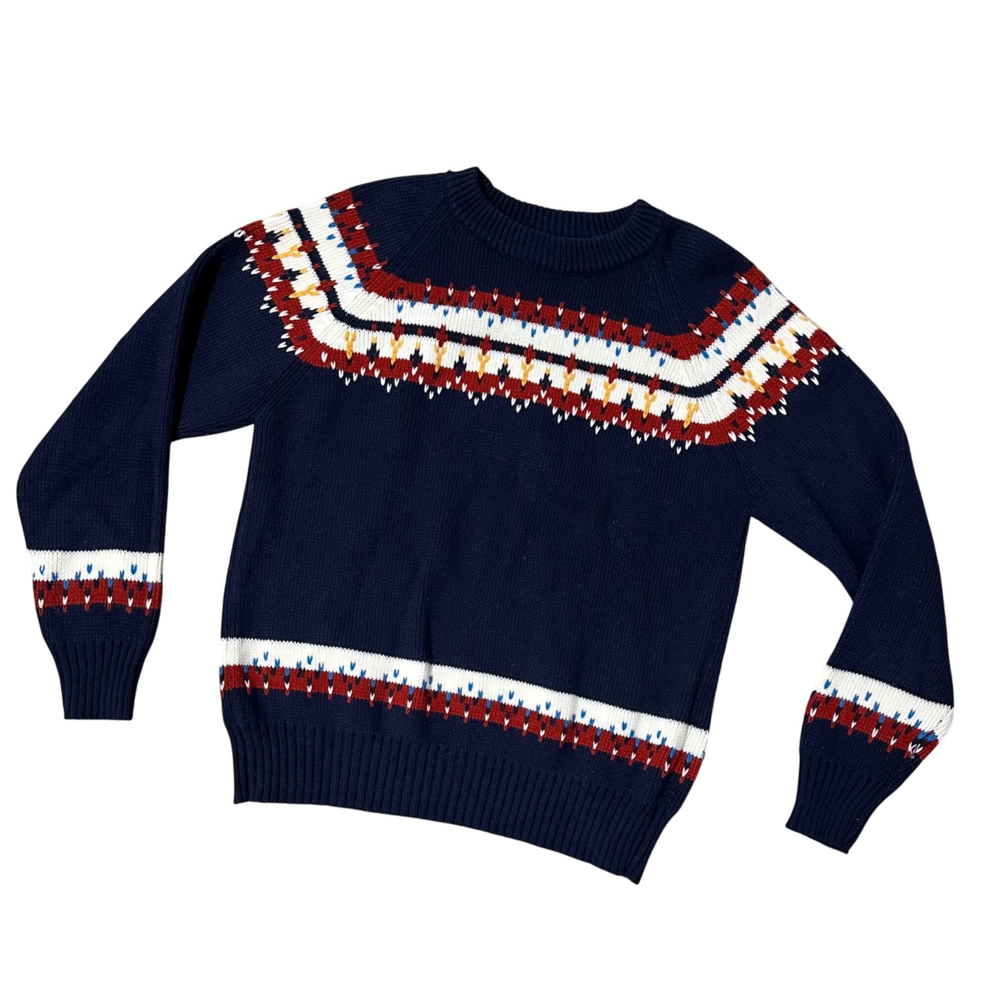 Vintage Mens Sweater 1980s Robert Bruce Acrylic Navy Red White Retro Medium