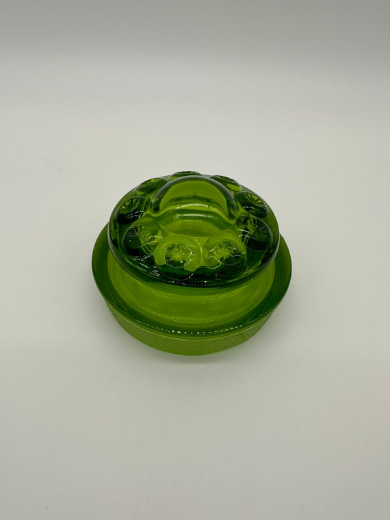 Vintage LE Smith Moon and Stars Canister Lid Green Glass