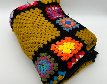 Afghan Crocheted Blanket Vintage Granny Square Handmade