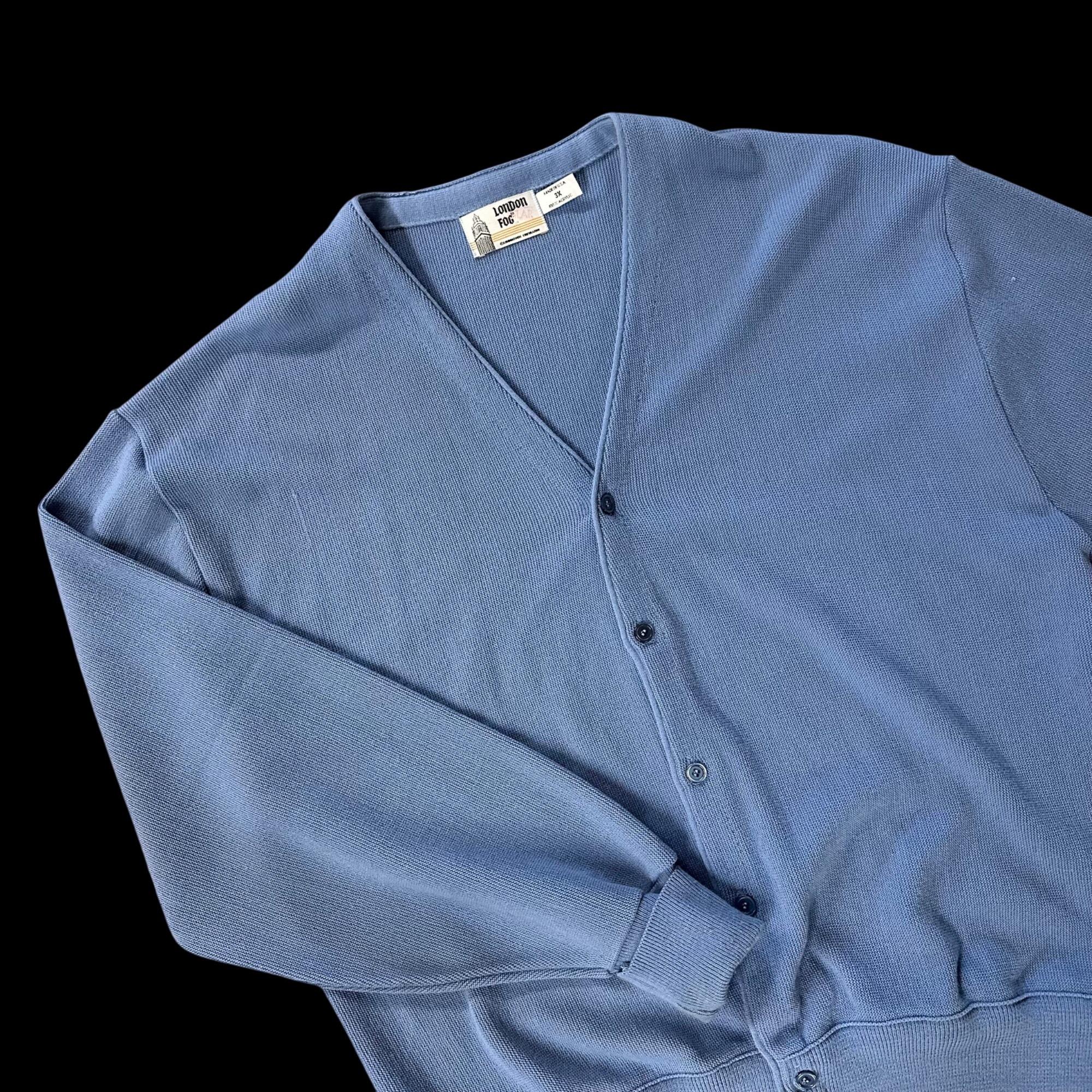 Vintage Cardigan Sweater London Fog 3X Light Blue Acrylic Button