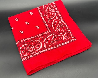 Pañuelo vintage de cachemira roja de algodón, hecho en EE. UU., estilo vaquero rodeo del oeste, años 90