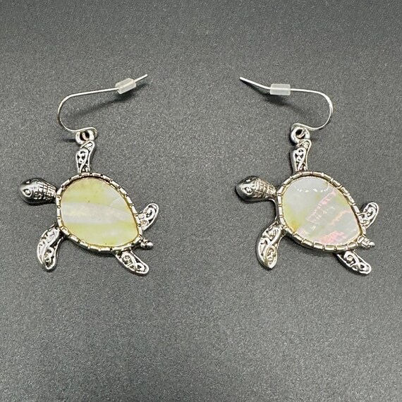 Sea Turtle Dangle Earrings Yellow Shell Inlay Fis… - image 3