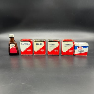 Vintage IGA Spice Tins Extract Bottle Collectible Kitchen Decor Red White Retro
