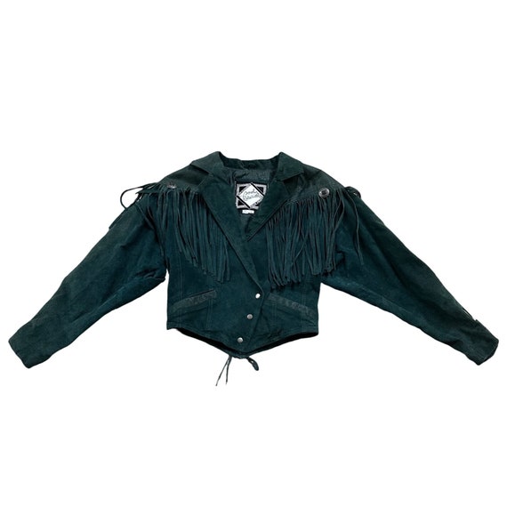 Vintage Suede Leather Jacket Womens Small Green F… - image 2