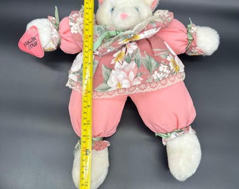 Vintage Bear Stuffed Animal Sugar Loaf White Plush Pink Floral