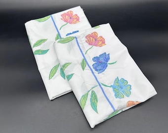Vintage Floral Pillowcases Flowers Green White Blue Cottagecore Springs USA
