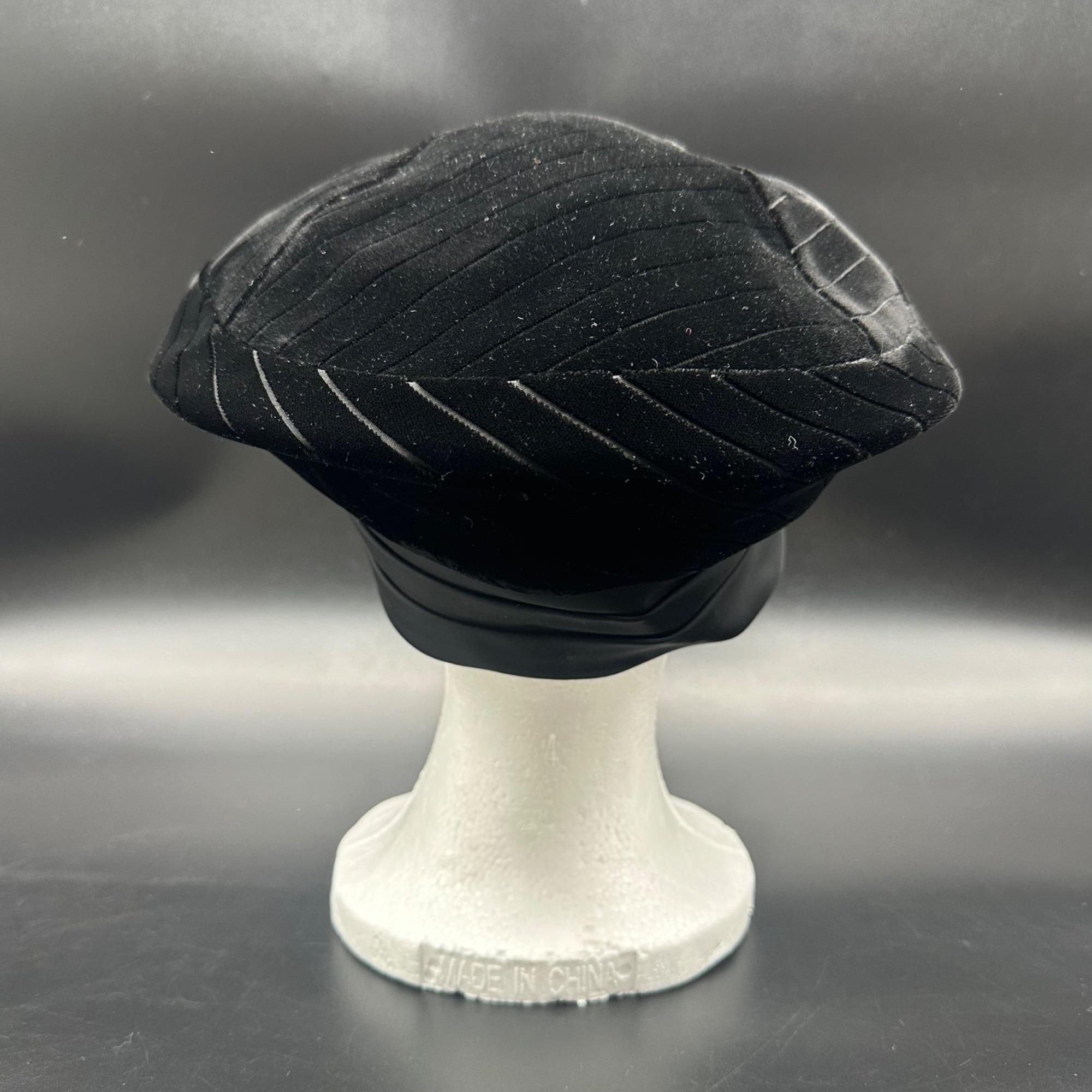 Vintage Beret Hat 1950s Black Velvet Satin Bow Modern Miss Formal Church Vintage Beret Hat 1950s Black Velvet Satin Bow Modern Miss  main image 4