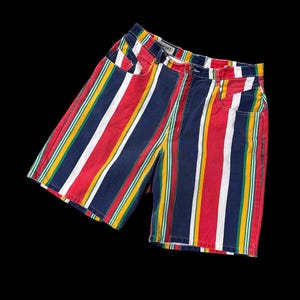 Vintage Striped Shorts Size 16 Denim 1990s Carriage Court Sport Fresh Prince Retro