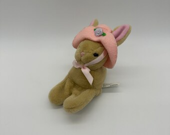 Vintage Finger Puppet Bunny Rabbit Pink Hat Easter Plush