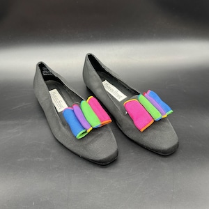 Vintage Womens Flats Shoes Madeline Stuart 1990s Size 6 Black Colorful Bow