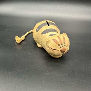 Vintage Cat Coin Bank 1970s Takahashi Japan Brown Stoneware Kitschy Kitty