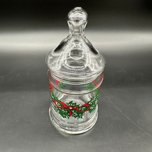 vintage Pot de Noël Candy Dish Décor Holly Berries AHC 1990 Apothicaire
