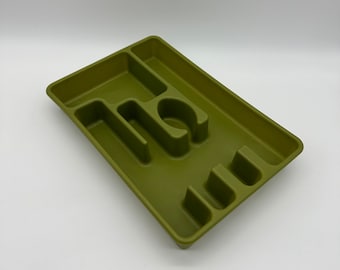 Bandeja de cubiertos vintage Rubbermaid 2921 Almacenamiento de cocina de plástico verde aguacate