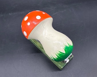 Vintage Stapler 1970s Wooden Mushroom Kitschy Office Desk Decor Woodland Cottage