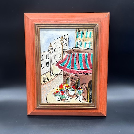 Vintage Tile Wall Hanging Mid Century Irina Lorin Ceramic Framed