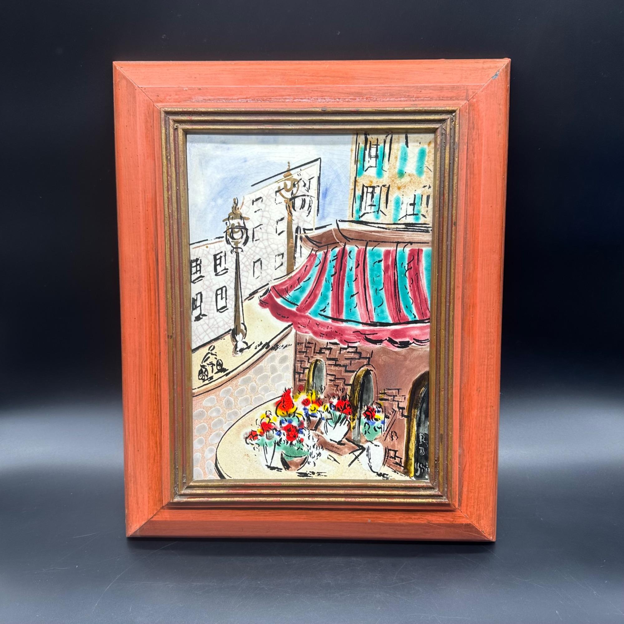 Vintage Tile Wall Hanging Mid Century Irina Lorin Ceramic Framed