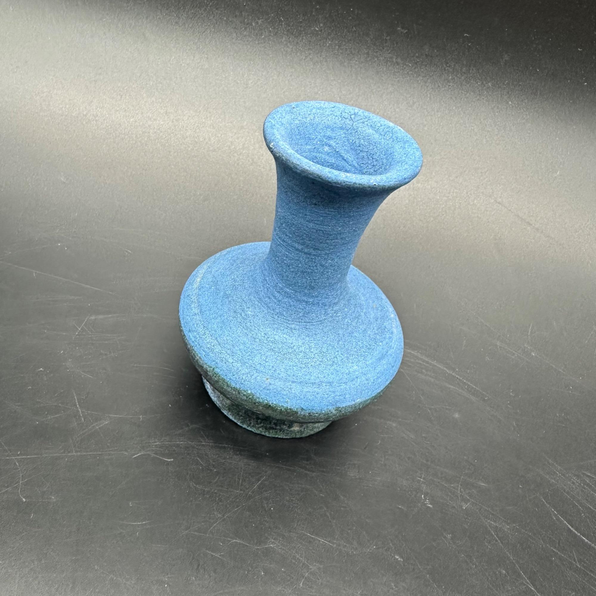 Vintage Bud Vase Art Pottery Blue Green Handmade Crackle Texture Signed ...