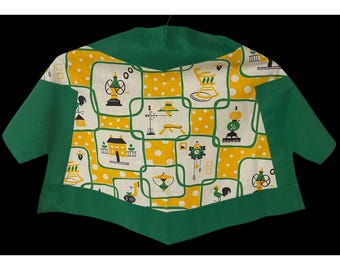Vintage Apron Green Yellow Country Handmade 2 Pockets Tie Back Retro Kitchen