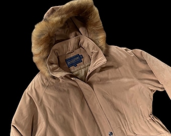 Abrigo Pendleton para mujer, color marrón, con capucha de piel extraíble, forro y aislamiento, talla grande, parka