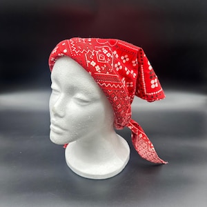 Vintage Red Paisley Bandanna Head Scarf Retro Tie Hair Cover Paris USA
