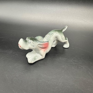 Vintage Long Dog Dachshund Hound Ceramic Figurine Black White Decor Kitsch