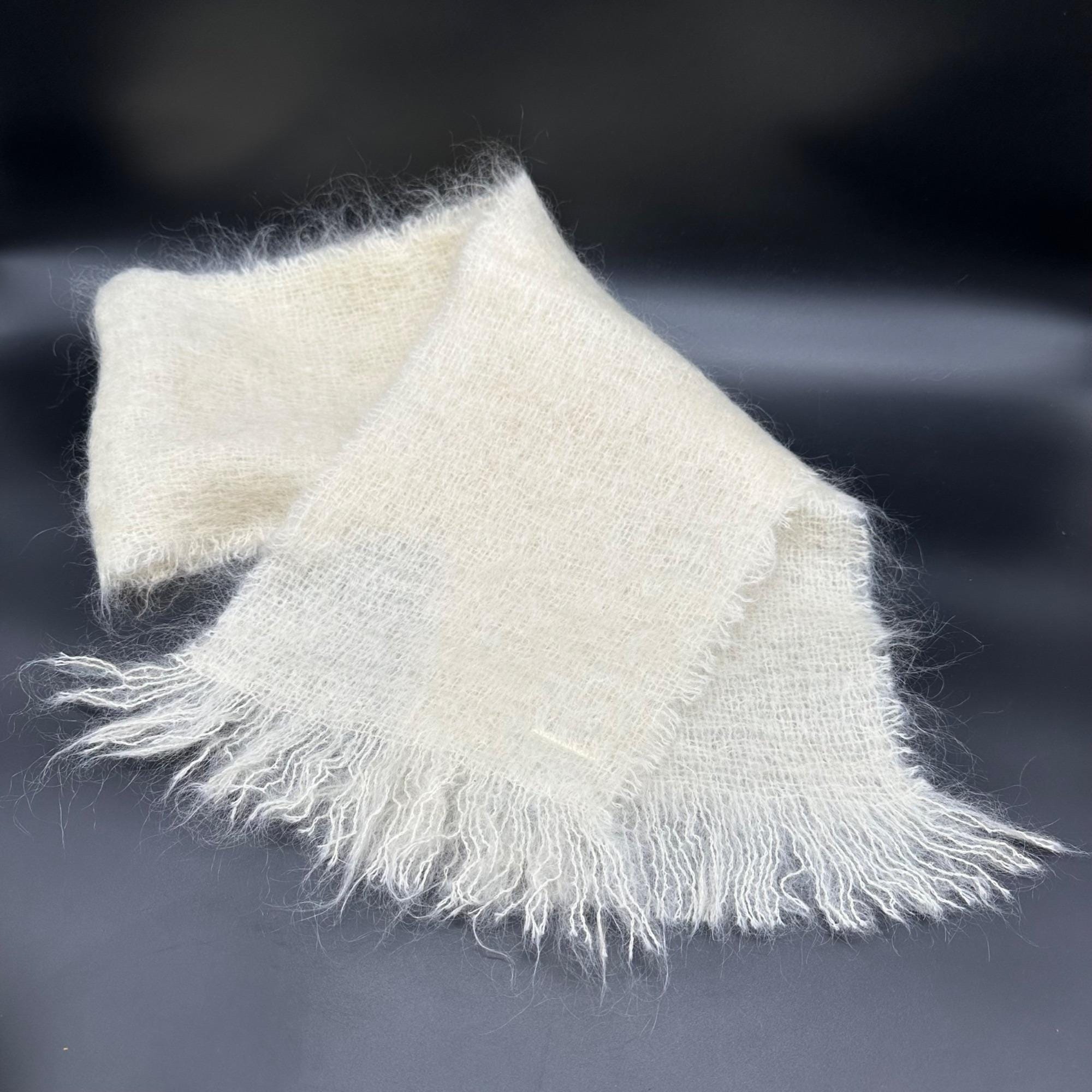 Vintage Scarf Avoca Handweavers Ivory White Mohair Wool Blend