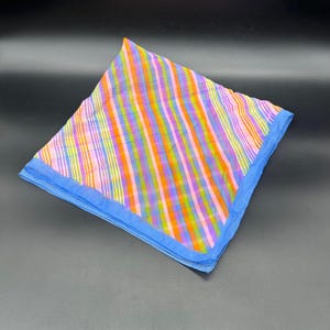 Vintage 1970s Sheer Striped Scarf Hair Wrap Retro Fashion Accessory Rainbow