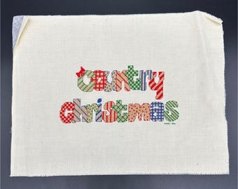 Vintage Cross Stitch Country Christmas Handmade Fiber Art Holiday Decor Retro