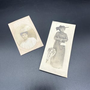Antique Victorian Lady Photos Hats Black and White Vintage Photography As Is