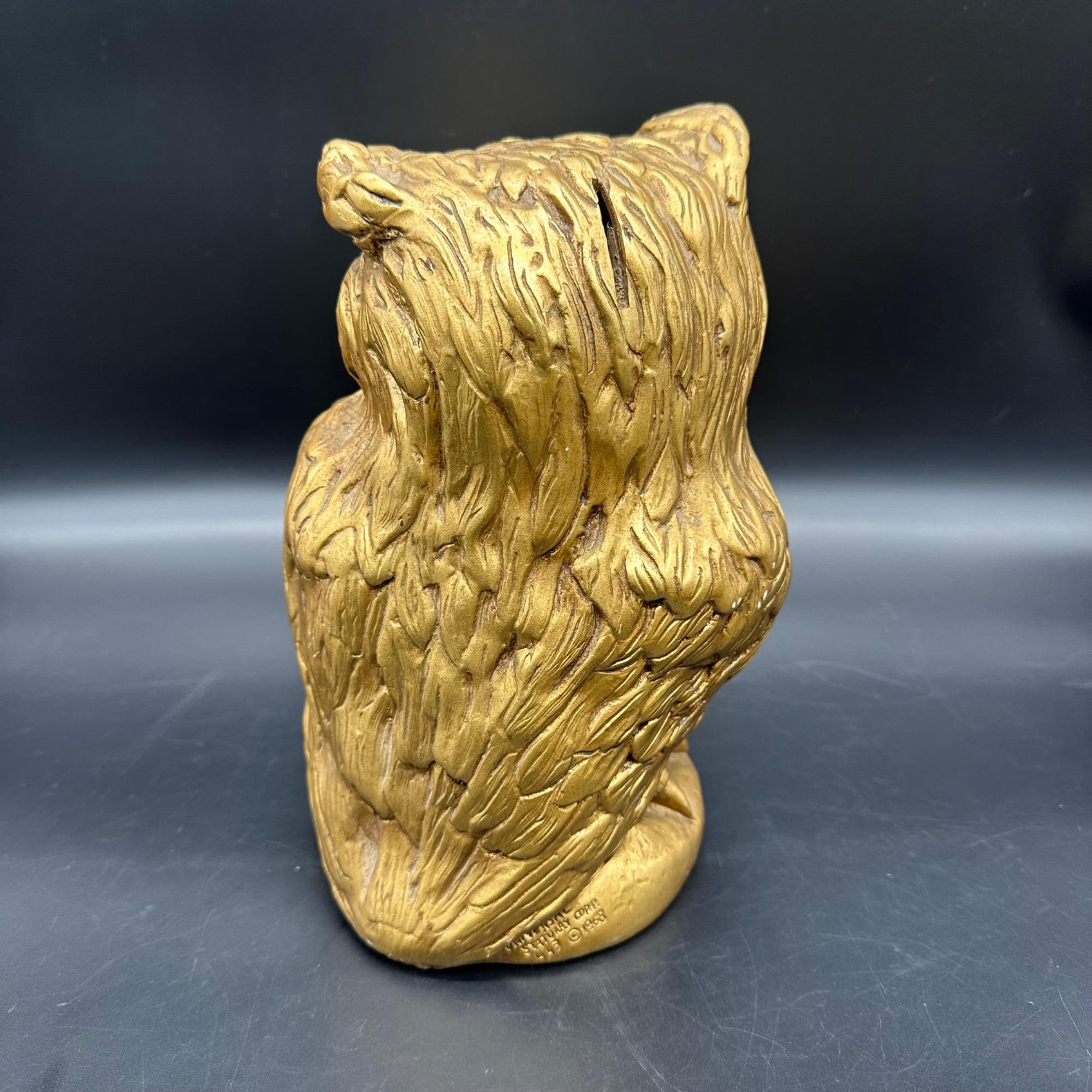 Vintage Owl Coin Bank Gold 1968 Universal Statuary Plastic Retro