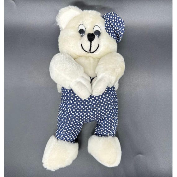Vintage Teddy Bear Stuffed Animal Blue Overalls Hat 1995 Ace Plush