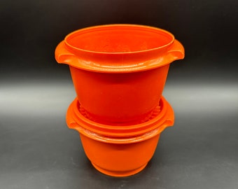 Vintage Tupperware Bowls Orange Sunburst Storage Lid Plastic