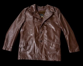 Vintage Leather Jacket Zip Lining Startown USA 1970s Mens Disco 44