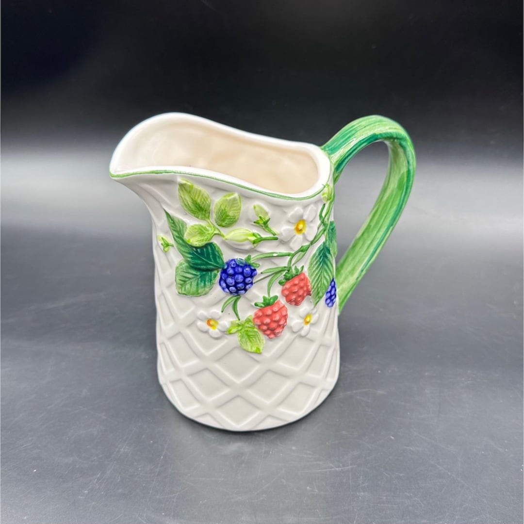 Vintage Raspberry Ceramic Pitcher Vintage Berry Pitcher Otagiri Japan Ceramic Raspberry Blackberry ...