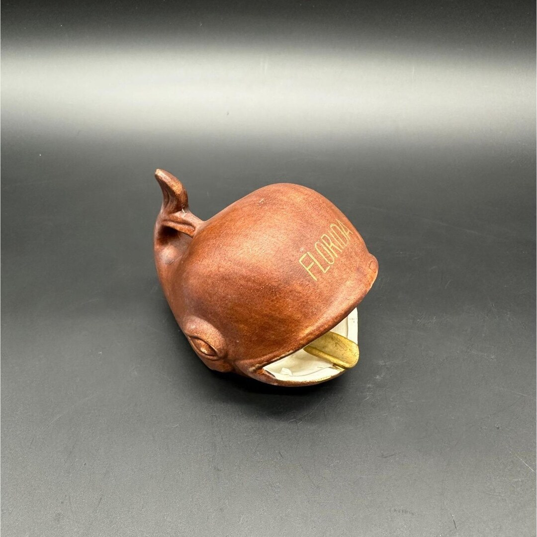 Vintage Ashtray Whale Trinket Dish Florida Souvenir Brown Gold