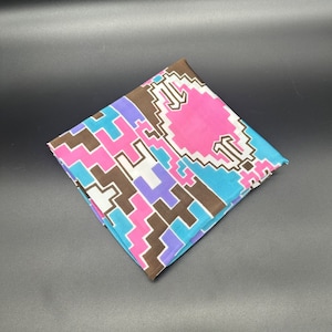 Vintage Aztec Western Scarf 1990s Teal Pink Purple Southwestern Rolled Edge