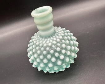 Vintage Fenton Glass Perfume Bottle Aqua Blue Green Hobnail Opalescent 1950s