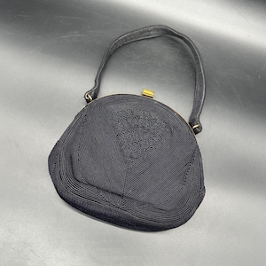 Vintage Purse 1940s Corde USA Black Gold Handbag Mid Century Top Handle Retro
