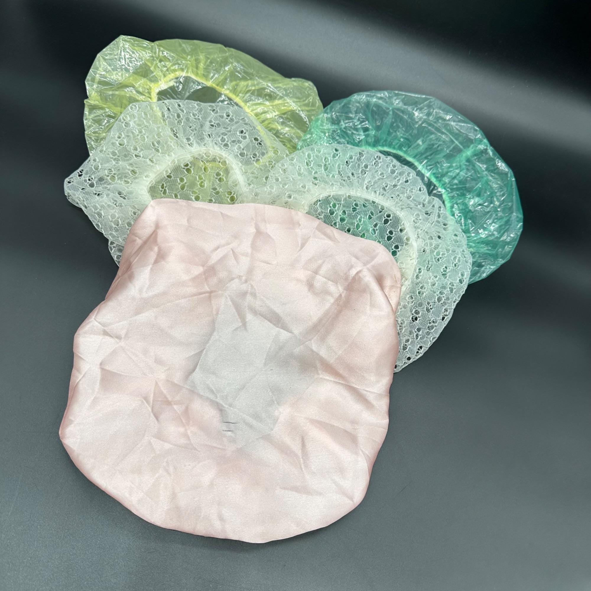 Vintage Hair Sleep Shower Caps Lot Of 5 Pink Green Yellow Fabric Plastic Retro