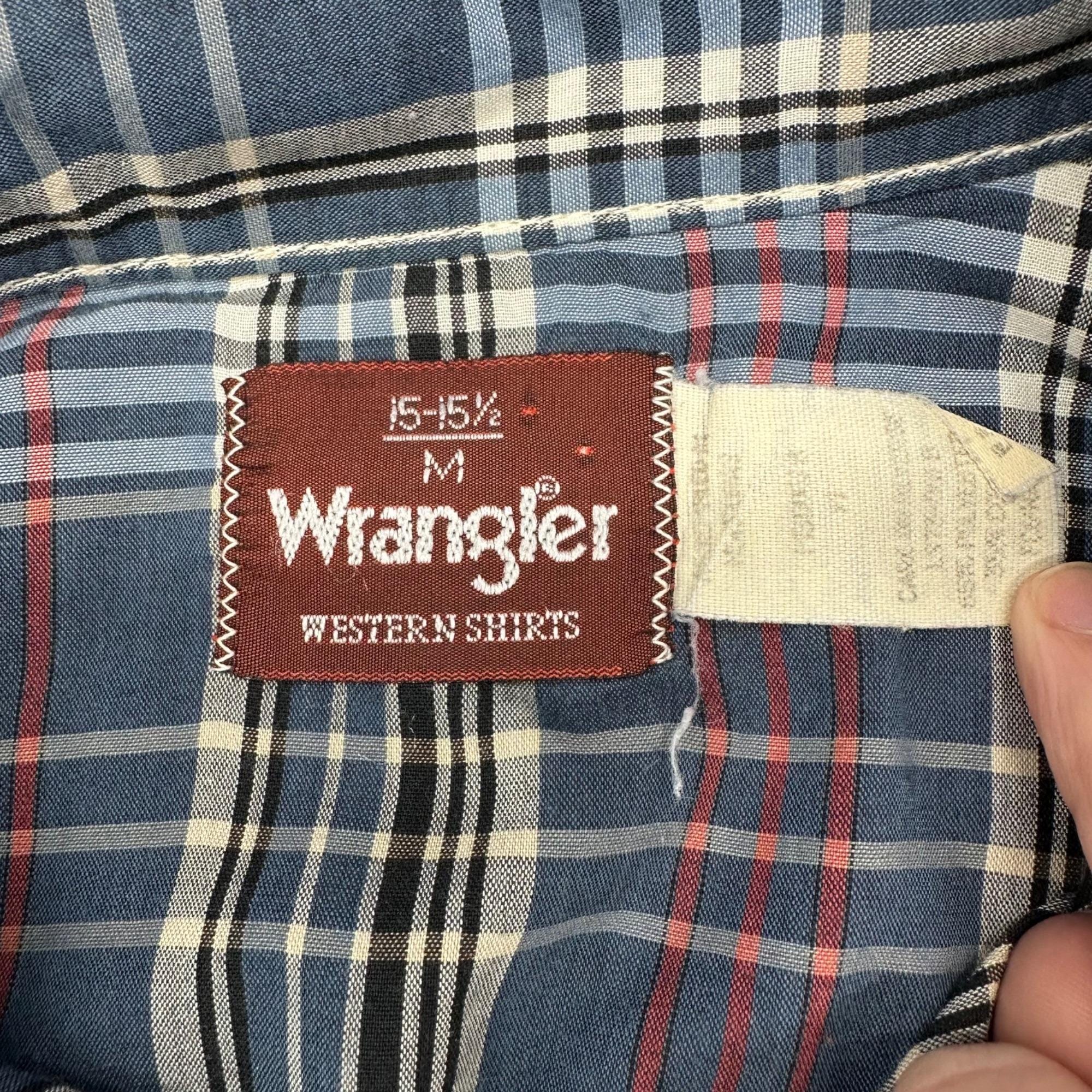 Chemise Homme Wrangler Taille M Bleu à Carreaux 100% Coton - Manches Longues Col Boutonné - Occasion Bon état