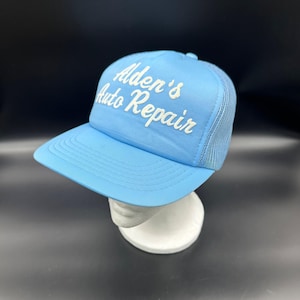 Vintage Trucker Hat Blue Mesh Snapback Retro Aldens Auto Repair Foam Front 1980s