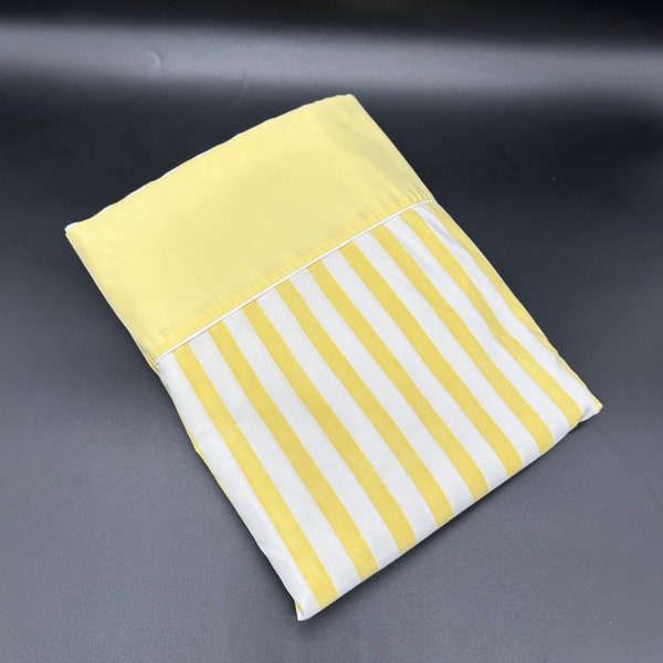 Vintage Twin Flat Sheet Yellow White Stripes 1960s Retro Cotton Polyester Bedding