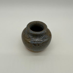 Vintage Bud Vase Art Pottery Signed Carli Stoneware Blue Brown