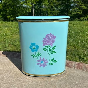Vintage Laundry Hamper Mid Century Blue Purple Flower Power Floral Detecto New York