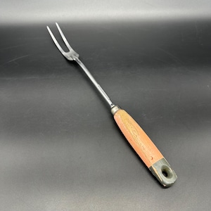Vintage Ekco USA Chrome Plated Meat Fork Pink Wooden Handle Rustic Kitchen Decor
