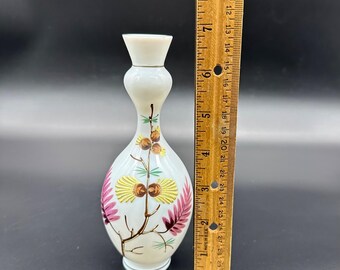 ヴィンテージ 吹きガラス 花瓶 盛り上がった花飾り ホワイト パープル