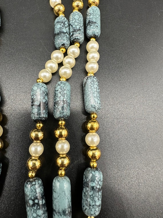 Vintage Beaded Necklace 3 Strands Golden Girls Pl… - image 3